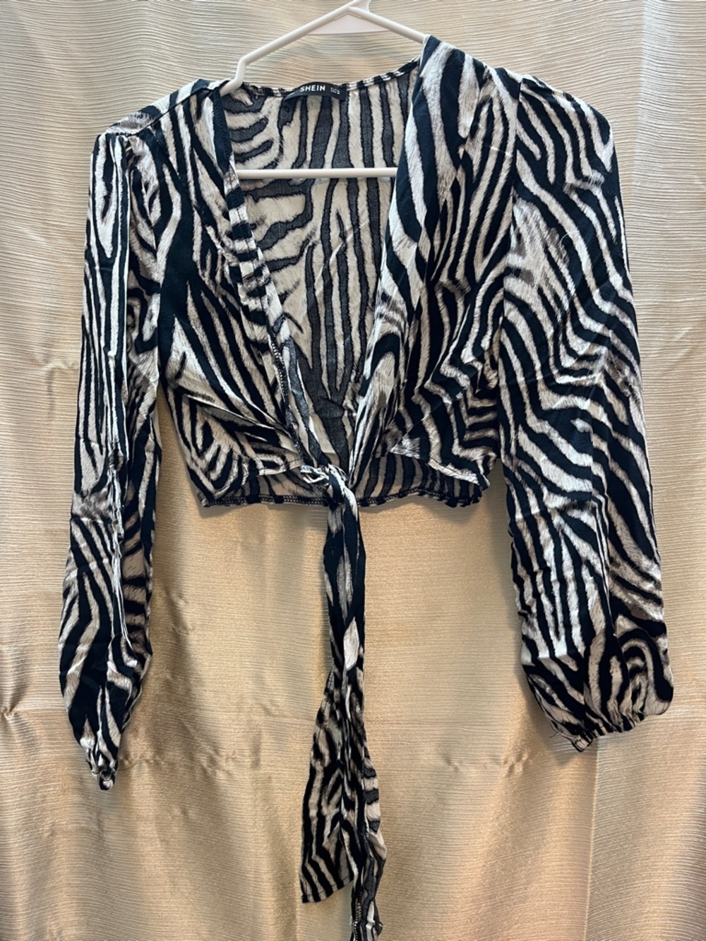 SHEIN Black & White Zebra Tie-Front Blouse